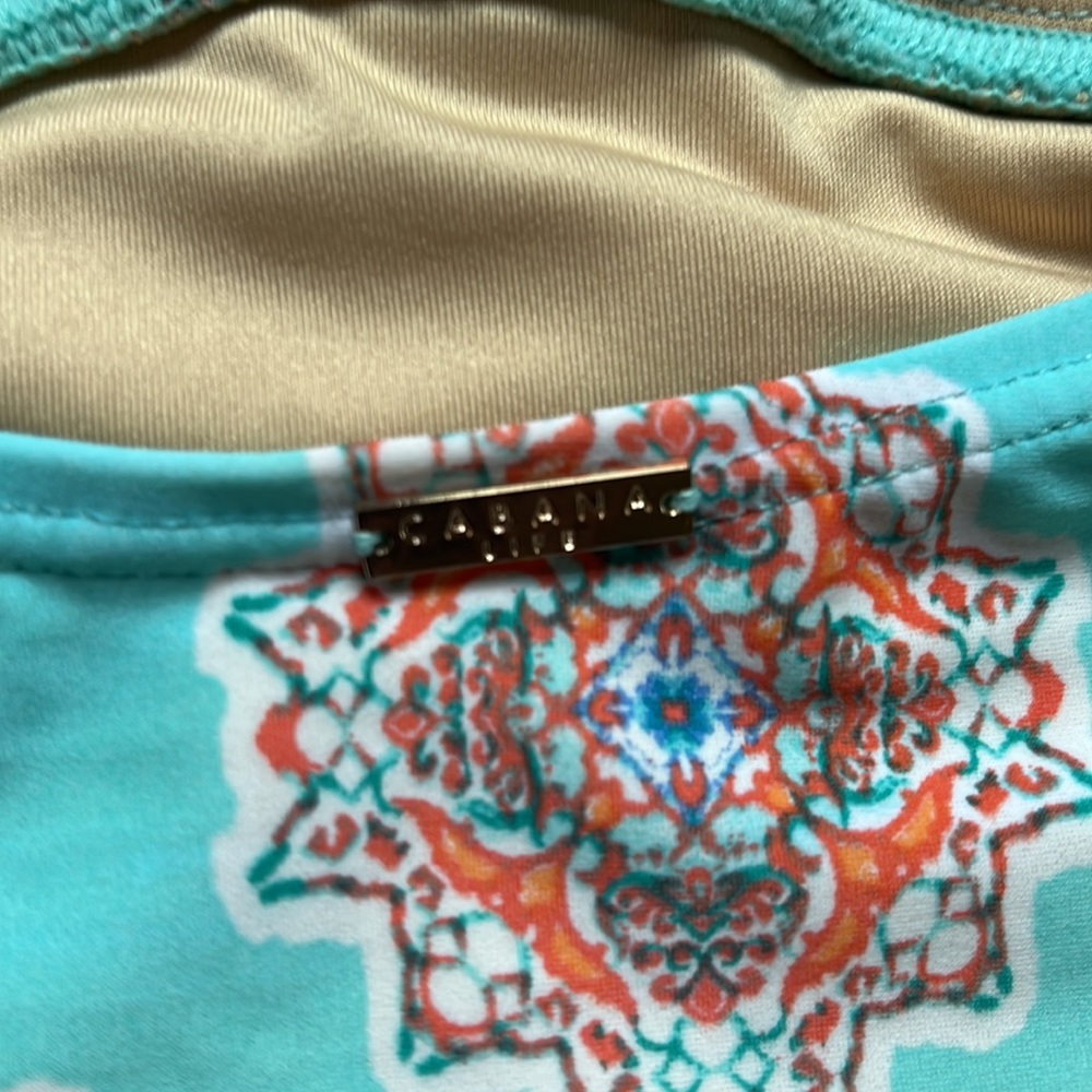 Cabana Life Teal/Orange Printed One Piece Bathing Suit - Picture 8 of 10